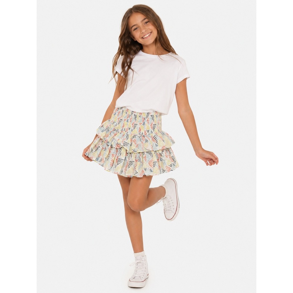 NWT Splendid Girls White Multicolor Smocked Ruffle Mini Summer Skirt Size 12 New